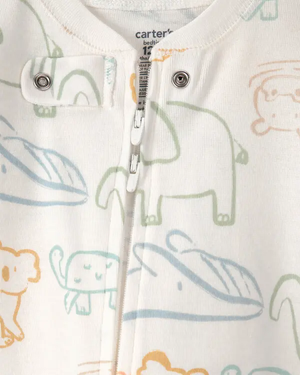 Kids Baby Boy Elephant 100% Cotton Snug Fit 1-Piece Pyjama Set - Ivory 2 Image