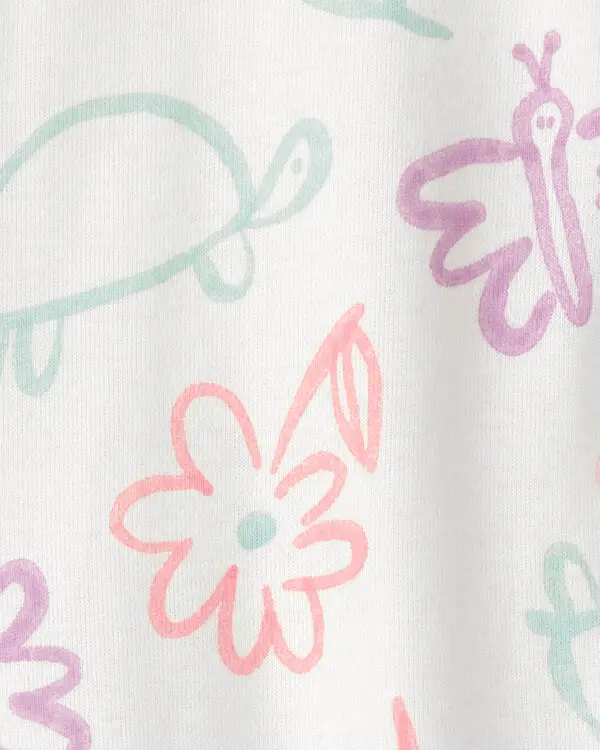 Kids Baby Girl Floral 100% Cotton Snug Fit 1-Piece Pyjama Set - White 1 Image