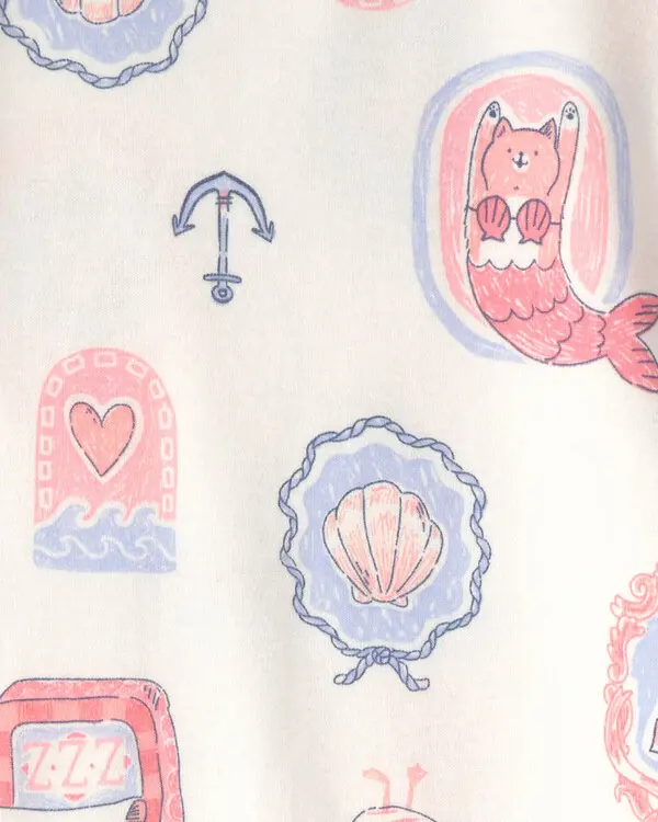  Toddler Girl Mermaid Cat 100% Cotton Snug Fit 4-Piece Pyjama Set - Pink/Ivory 1 Image