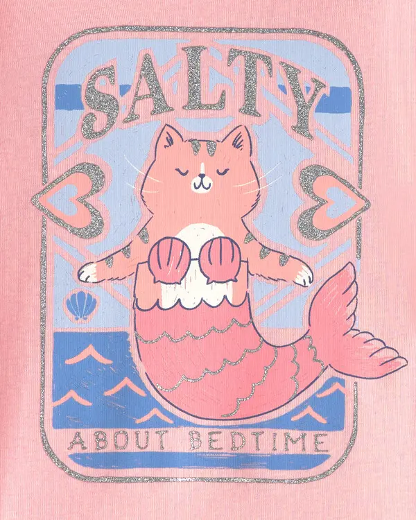  Toddler Girl Mermaid Cat 100% Cotton Snug Fit 4-Piece Pyjama Set - Pink/Ivory 2 Image