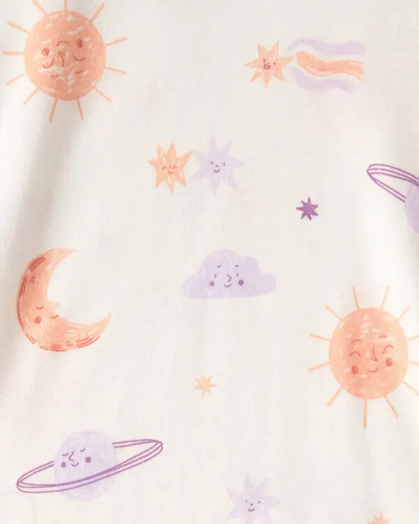 Kids Girls Space Constellation Tie-Dye 100% Cotton Snug Fit 4-Piece Pyjama Set - Purple 1 Image