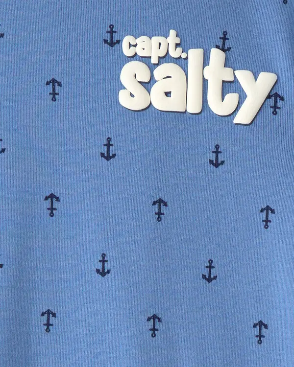 Kids Boys Anchor 100% Cotton Snug Fit 4-Piece Pyjama Set - Blue/Cream 2 Image