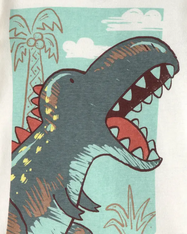  Toddler Boy Dinosaur 100% Cotton Snug Fit 4-Piece Pyjama Set - Blue/Grey 2 Image