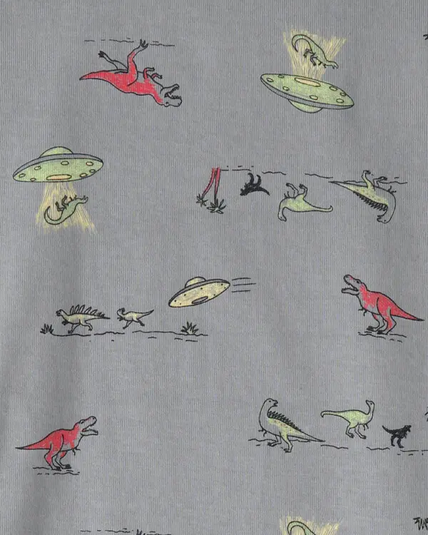 Kids Boys Dinosaur 100% Cotton Snug Fit 4-Piece Pyjama Set - Green/Grey 1 Image