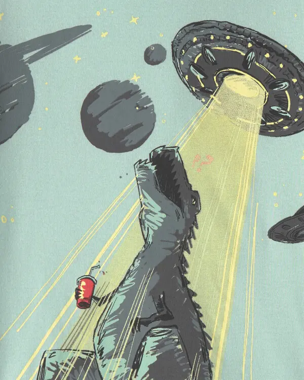 Kids Boys Dinosaur 100% Cotton Snug Fit 4-Piece Pyjama Set - Green/Grey 2 Image