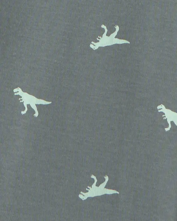 Kids Boys Dinosaur 100% Cotton Snug Fit 4-Piece Pyjama Set - Green/Grey 3 Image