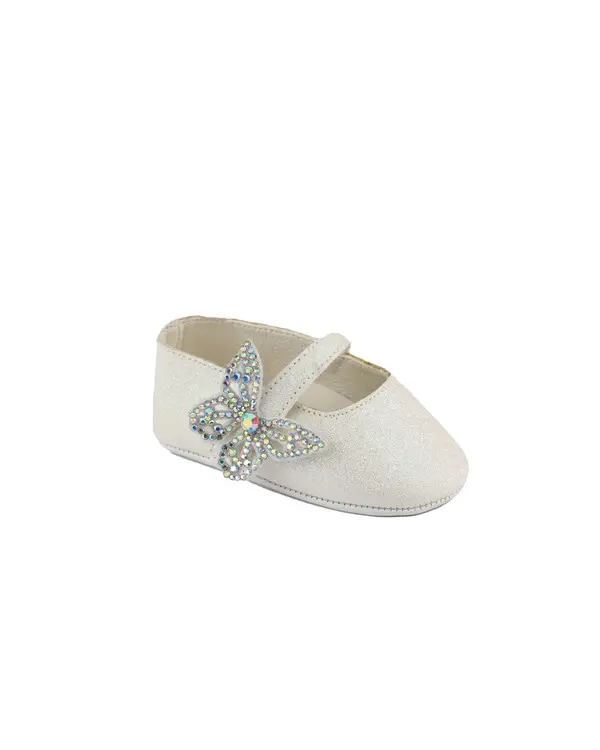 Strassed Butterfly Embellished Single Strap Velcro Ballerinas 1 Image