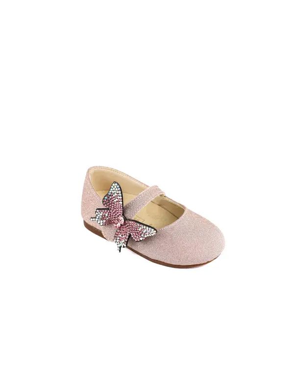 Baby Butterfly With Crystals Embellished Metallic Fabric Ballerinas 1 Image