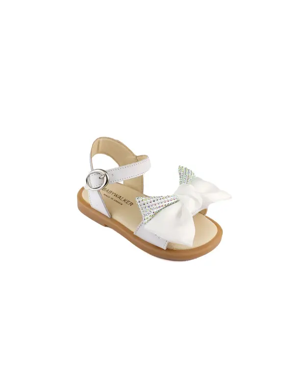 Satin Bow With Crystals Embellished Leather Sandals 1 Image