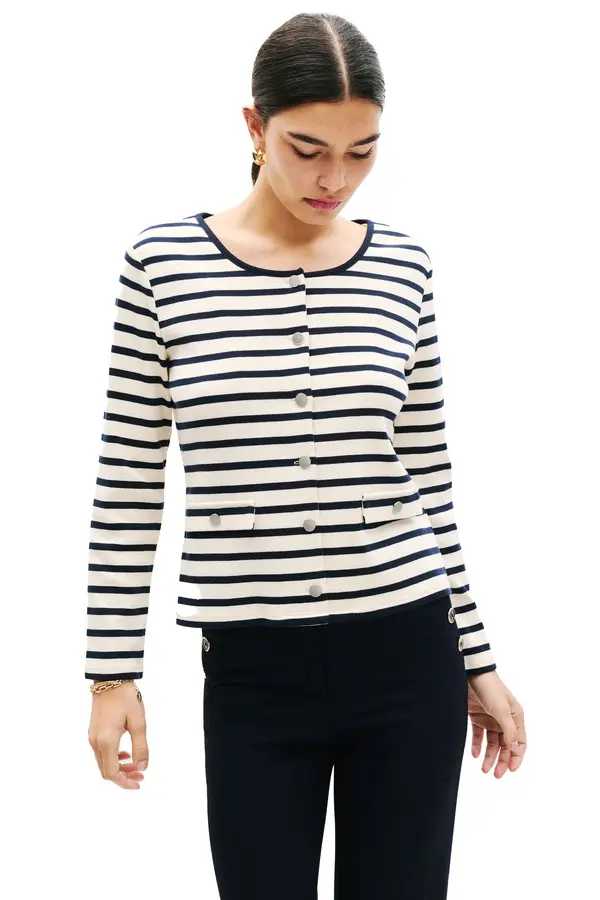 Long Sleeve Striped Buttoned Top  2 Image