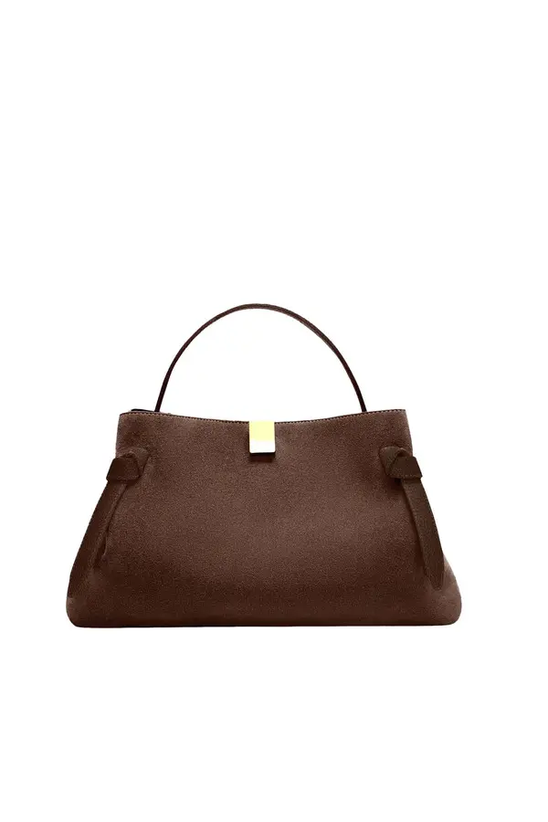 Pebbeled Leather Hand Bag with Gold Hardware 1 Image