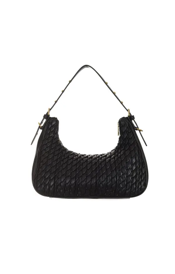 Ruched Hobo Shoulder Bag with Gold Logo Hardware 1 Image