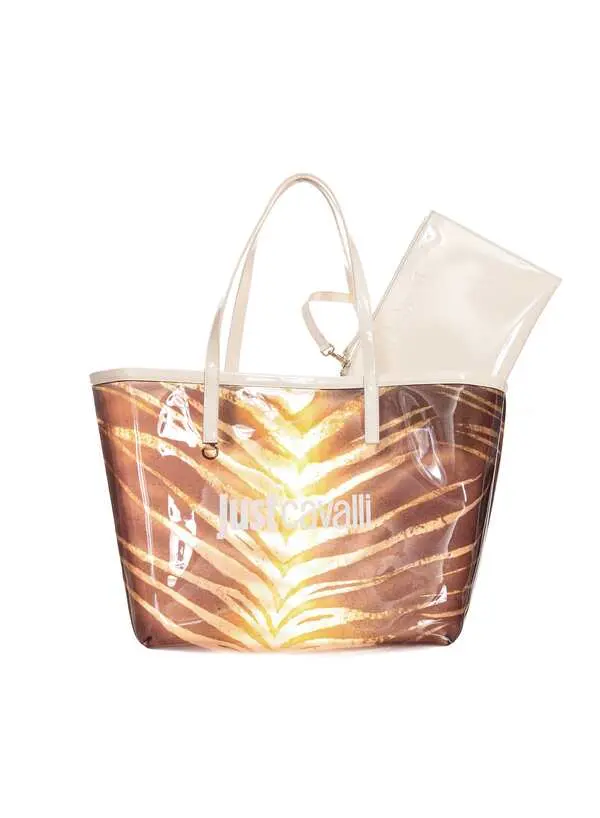 Transparent Tropical Leopard Print Beach Bag with Gold Pouch 1 Image