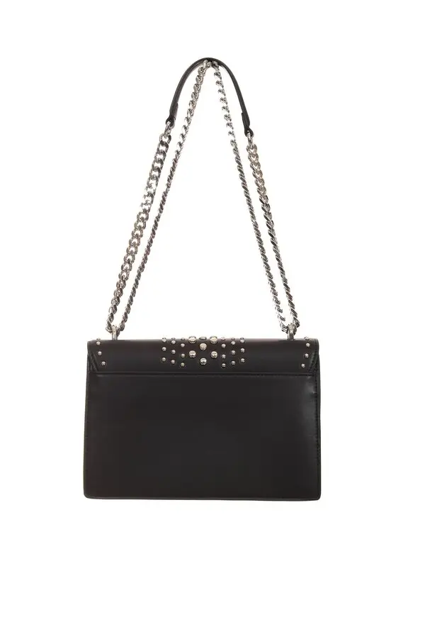 Stud-Embellished Leather Flap Shoulder Bag with Chain Strap 1 Image