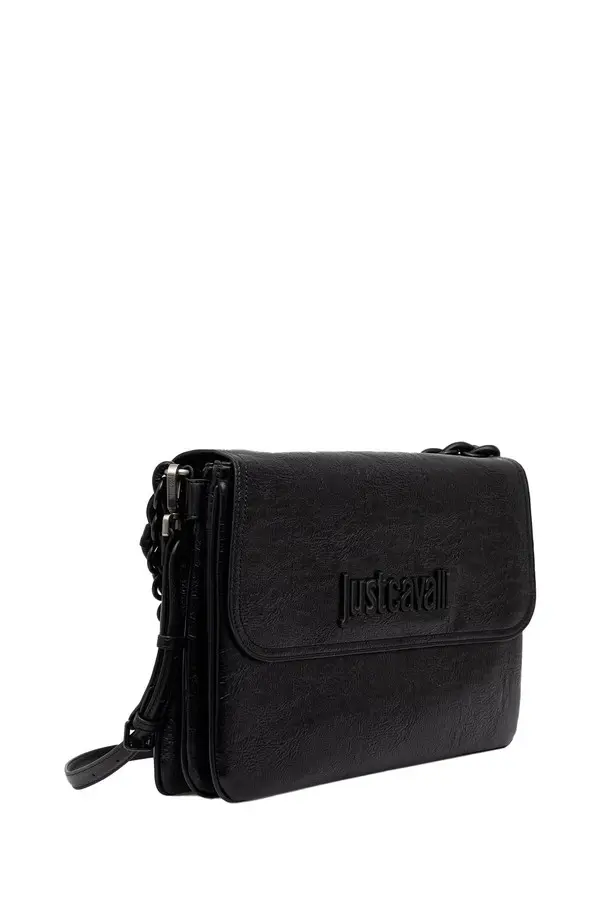 Crinkled Leather Flap Shoulder Bag with Chain Strap 1 Image