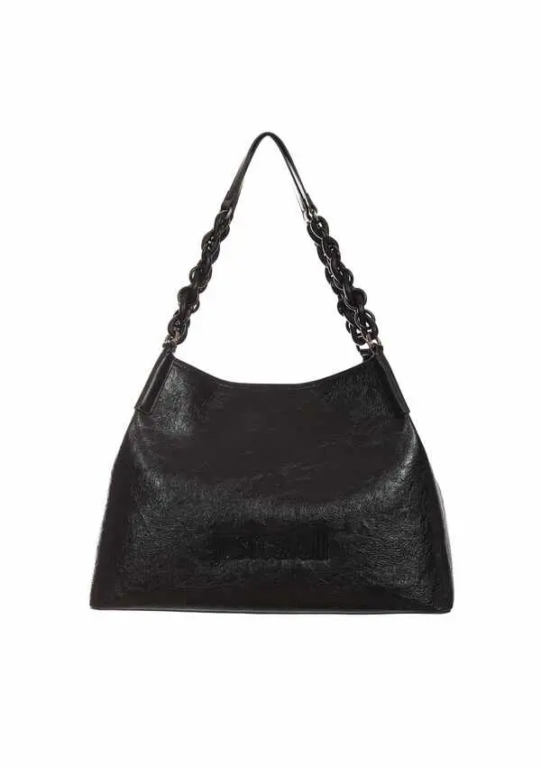 Logo-Embossed Hobo Tote Bag with Braided Chain Strap 1 Image