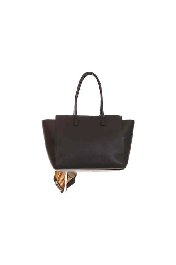 Grommet-Detail Leather Tote Bag with Animal Print Scarf 1 Image