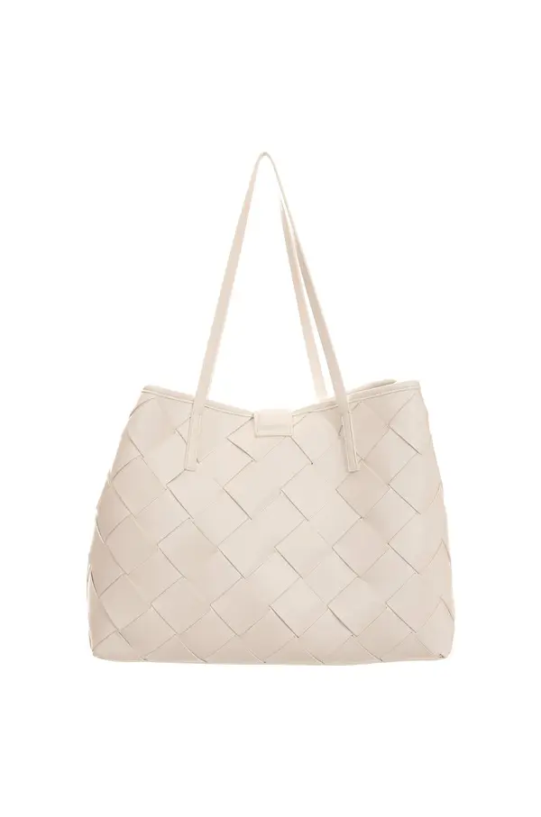 Woven-Design Leather Tote Bag with Tonal Snake Hardware 1 Image