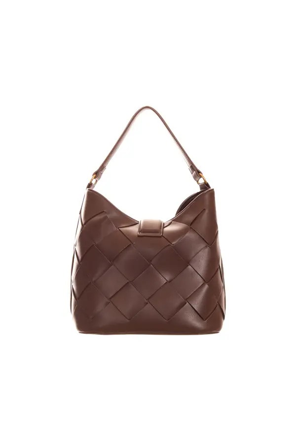 Woven Leather Hobo Shoulder Bag with Snake Emblem 1 Image