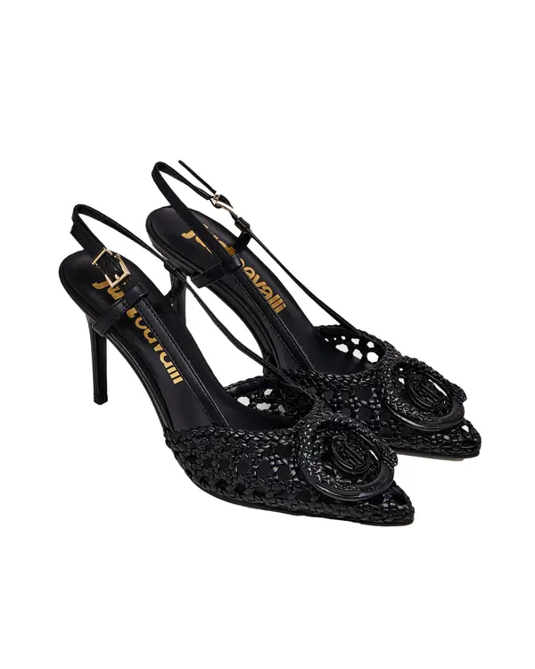 Woven Mesh Slingback Pumps with Logo Buckle 1 Image