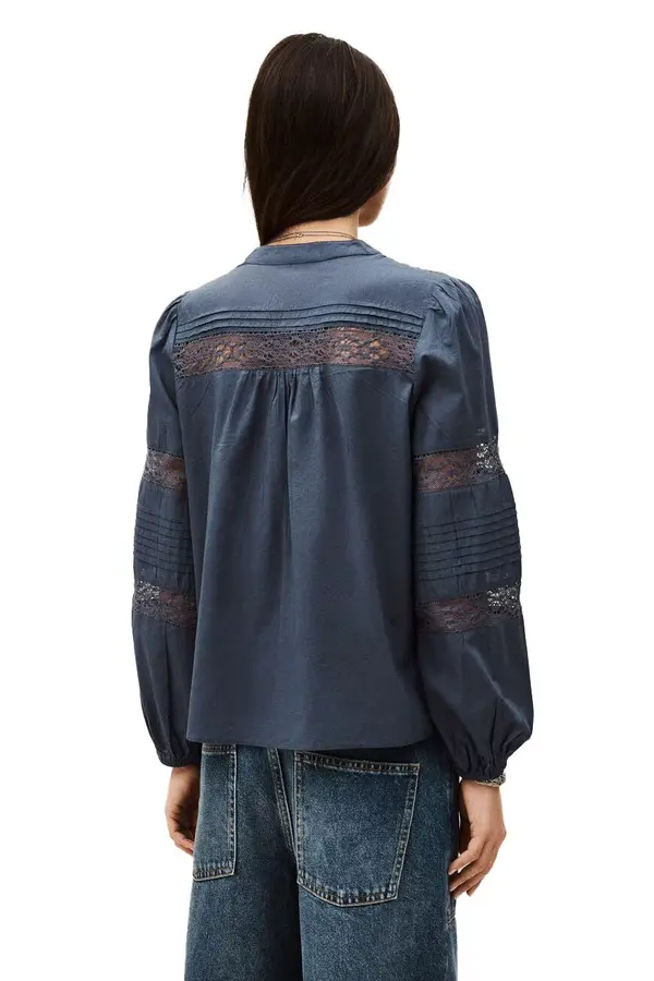 Embroidered Lace Pintuck Long Sleeve Blouse 2 Image