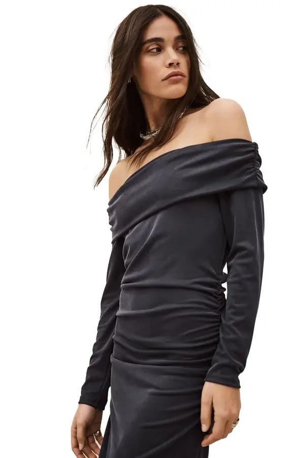 Bardot Neckline Long Sleeves Long Dress 1 Image