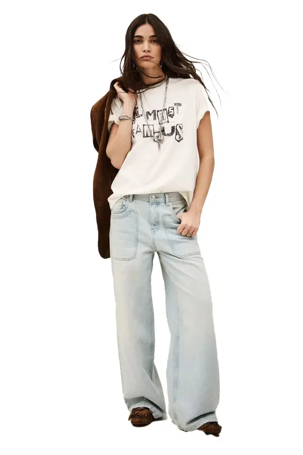 "Almost Famous" Graphic Cotton Round-neck T-shirt 1 Image