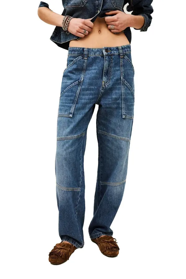 Straight Leg Textured Cargo Jeans 2 Image
