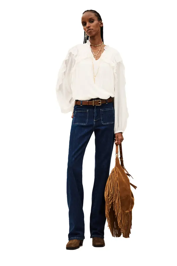 Dark Wash Patch Pocket Flare Jeans 1 Image