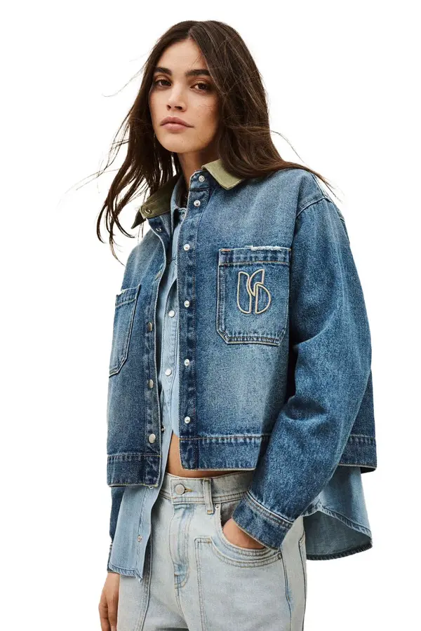 Contrast Collar Cropped Denim Jacket 1 Image
