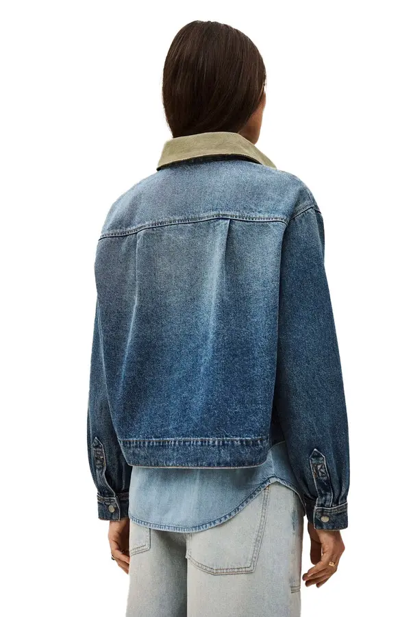 Contrast Collar Cropped Denim Jacket 2 Image