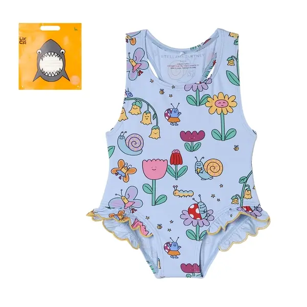 One-Piece Swimsuit with Floral and Insect Print 1 Image