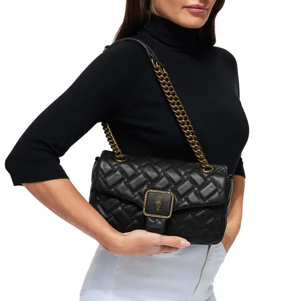Grained Leather Pimlico Shoulder Bag with Quilting Details 4 Image