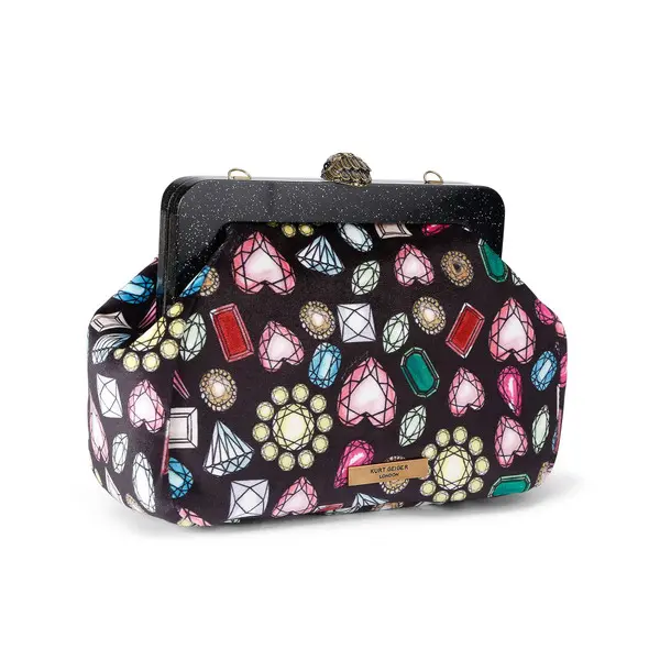 Jeweled Velvet Pouch Clutch with Crystal Frame 3 Image