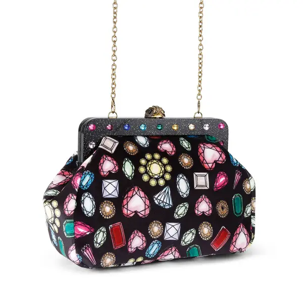 Jeweled Velvet Pouch Clutch with Crystal Frame 4 Image