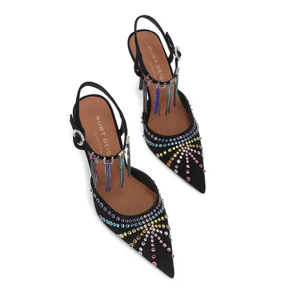 Rainbow Crystal Embellished Suede Stiletto Pumps 4 Image