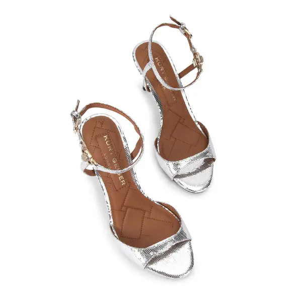 Metallic Stiletto Heels with Crystal Eagle Buckle Sandals 4 Image