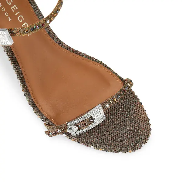 Bronze Glitter and Metallic Crystal Buckle Heeled Mule 2 Image
