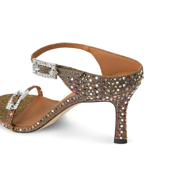 Bronze Glitter and Metallic Crystal Buckle Heeled Mule 3 Image