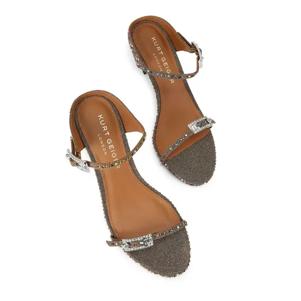 Bronze Glitter and Metallic Crystal Buckle Heeled Mule 4 Image