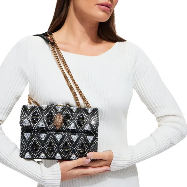 Mini Silver Grid Crystal Kensington Crossbody Bag with Gold Chain 3 Image