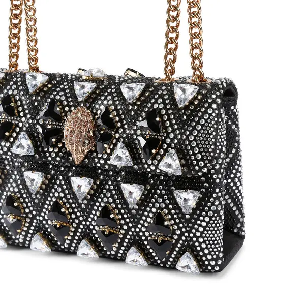 Mini Silver Grid Crystal Kensington Crossbody Bag with Gold Chain 4 Image
