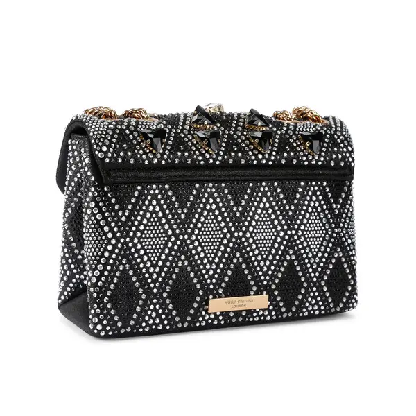 Mini Silver Grid Crystal Kensington Crossbody Bag with Gold Chain 6 Image