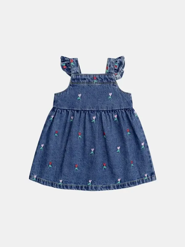Baby Girl Denim Dress with Floral Heart Embroidery  1 Image