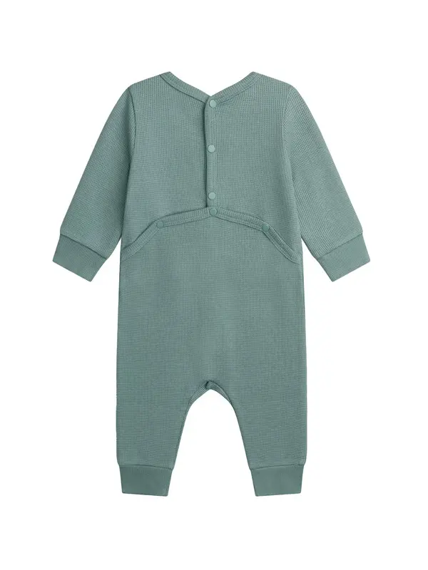 Green "Good Vibes" Textured Knit Sleeper Romper 1 Image