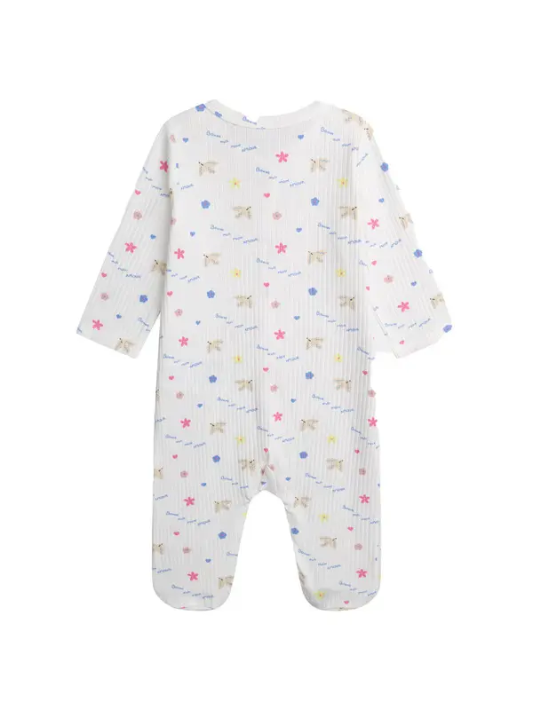 Ribbed Footed Pajamas with Floral & Heart Print 1 Image