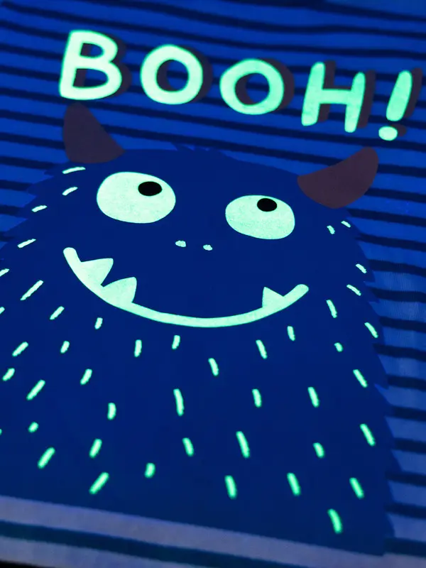 Phosphorescent Striped Short Pyjamas with "Funny Monster" Pattern 2 Image