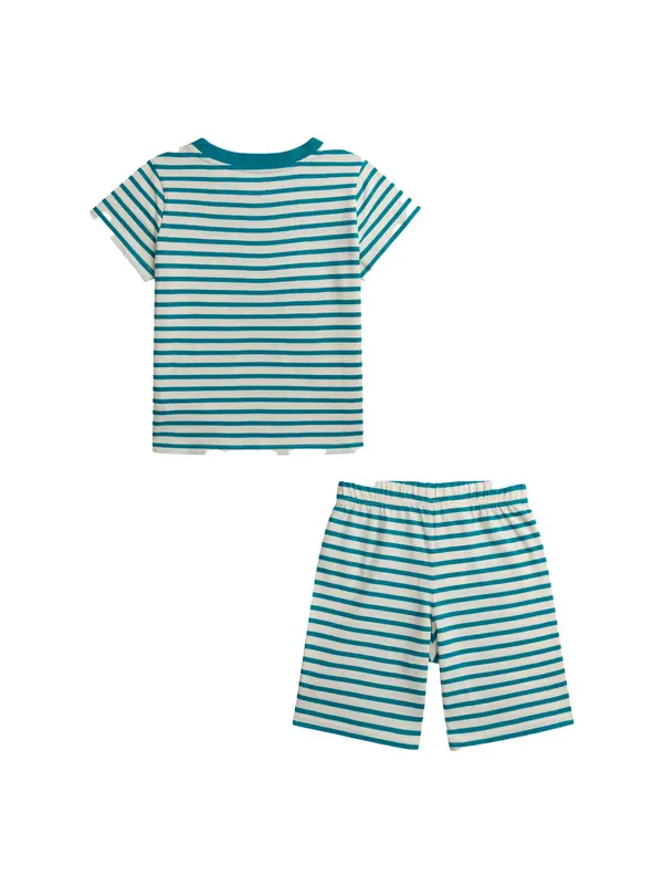 Phosphorescent Striped Short Pyjamas with "Funny Monster" Pattern 4 Image