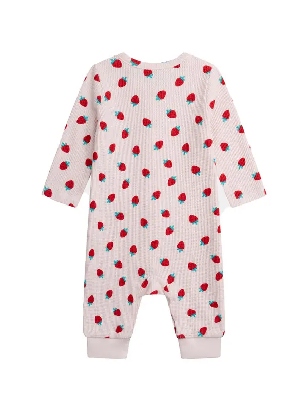 Pink Waffle Knit Strawberry Romper 1 Image