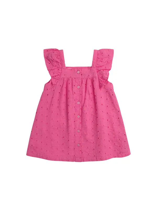 Bright Pink Eyelet Ruffle-Sleeve Dress 1 Image